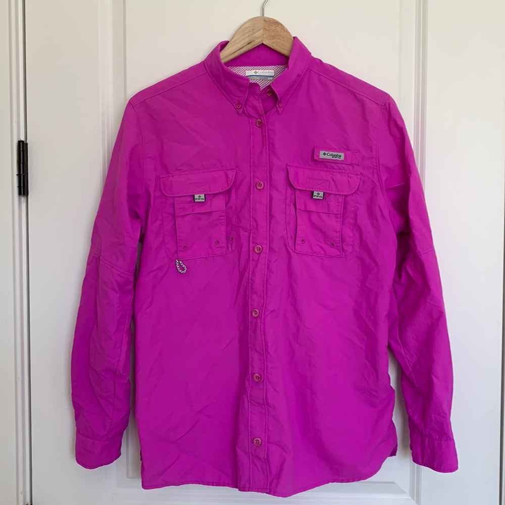 Columbia Women's Bright Magenta Button-Up Fishing Shirt